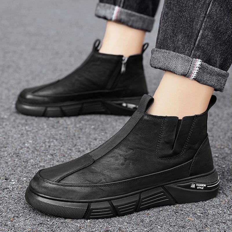 Chelsea Britain Men Leather Boots Spring Trendy Comfortable High Top Ankle Boots Fashion Versatiled Waterproof Boot Botas Spring