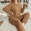 GMXIA Women's Homewear Suit Autumn and Winter Long-sleeved Drawstring Trousers Two-piece Suit Pajamas