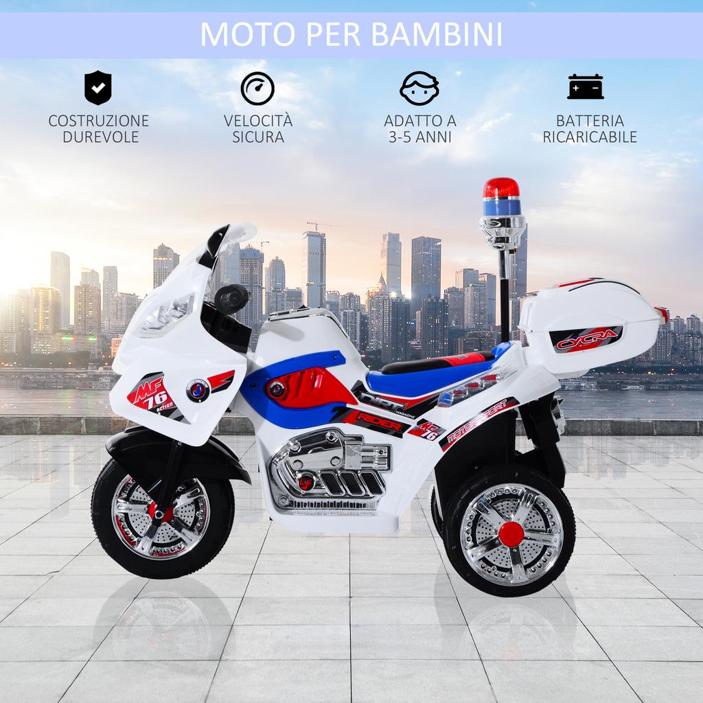 Electric Motorcycle for Children from 3-5 Years Electric Toy Moped 3 Wheels with Music, Speed 3KM/h, Lights 112×51×72.5cm