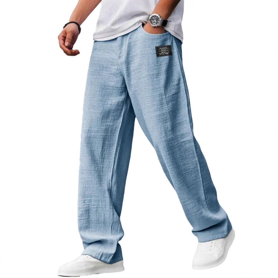 2026 Fashionable Men's Cotton Linen Casual Pants - Thin, Loose, Summer/Autumn Design with Logo