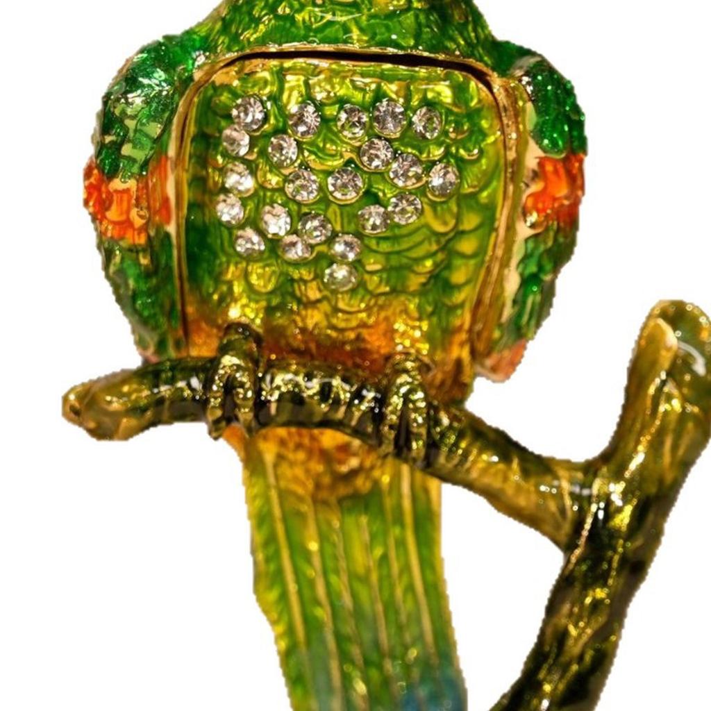 Vintage Styles Parrots Jewelry Case With Colorful Enameled Finish And Portable Desktop Size