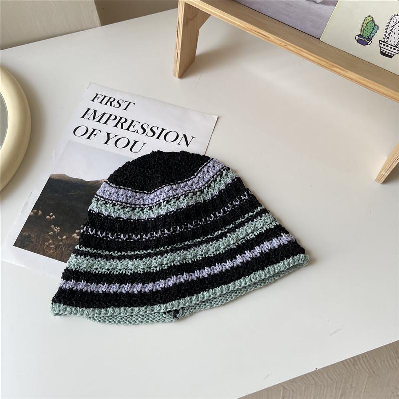 Versatile Style Hat Colored Stripes Womens Sunshade Hatscaps Fishermans