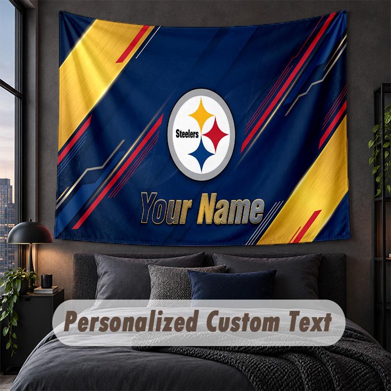 Custom Name Text Tapestry,Pittsburgh Steelers Decorative Wall Hanging, Background Tapestry For Home Bedroom