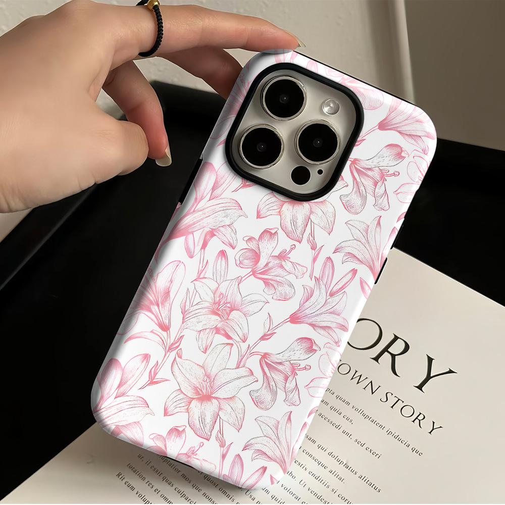 Pink Lily Niche Art Apple 17PROMAX Filin Mobile Phone Case IPHONE16 Frosted Protective Case