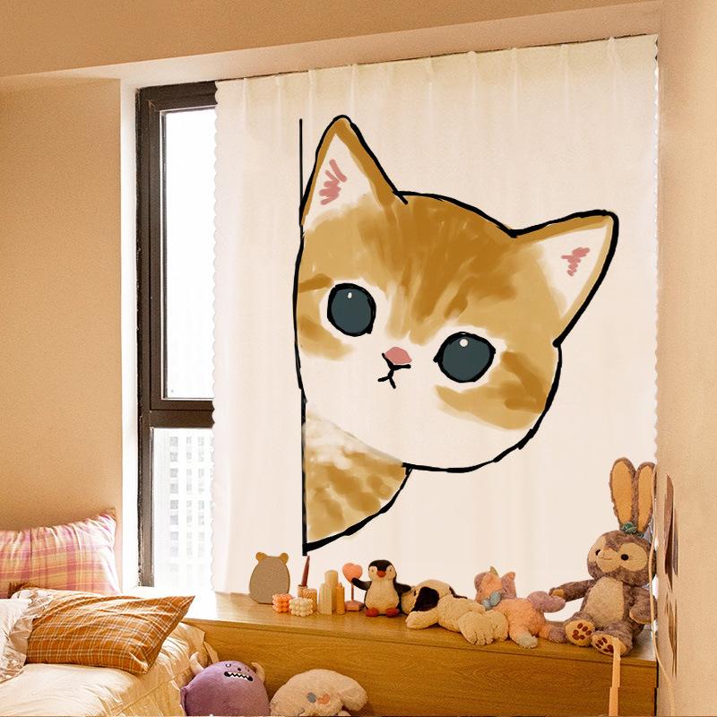 

Мультфільм милий кіт Завіса, що прилипає до завіси, перегородка, кухня, спальня, ванна кімната, без отворів, пилозахисна тканина, прикраса дому 120x150cm