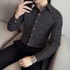 Black Striped Long Sleeve Shirt Collar For Glamorous Party-Wear Men White Shirt Fall Formal Ceremony