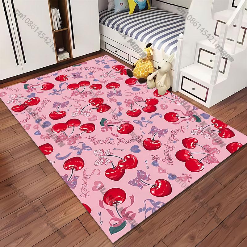 Cherries ribbons hearts playful design carpet Yoga living room room decor children's crawling mat doormat area rug