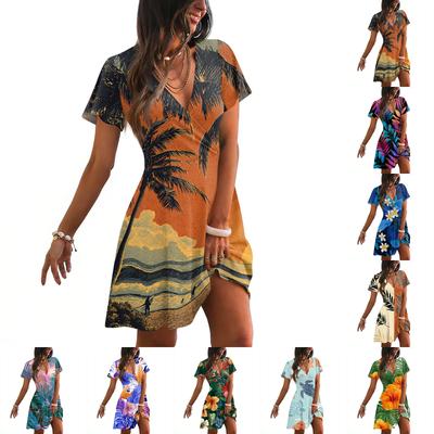 Women's Casual Fashion Hawaiian Print Short-Sleeve Dress