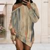 Women Plus Size One Shoulder Long Sleeve Abstract Geometric Print Asymmetric Hem Dress
