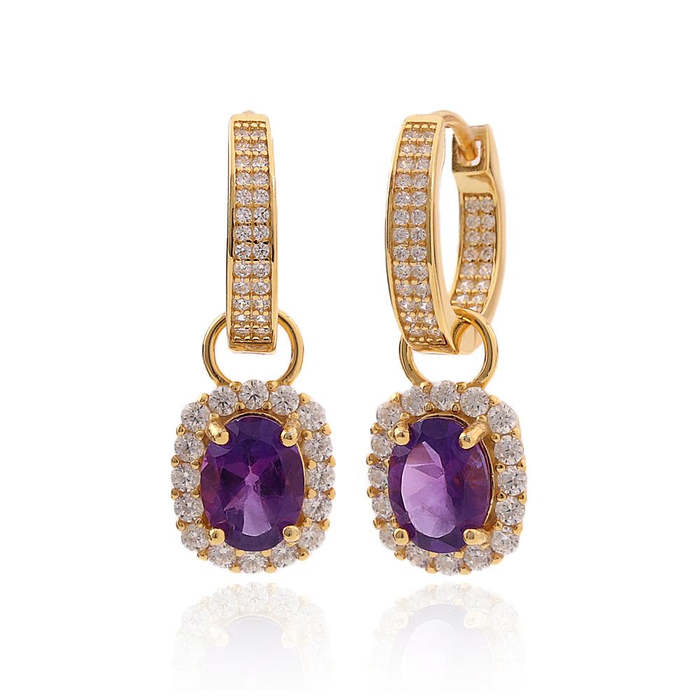 

925 sterling silver women s clasp earrings,Two wear method design Natural oval 6*8mm Amethyst fine jewelry for anniversary gifts M