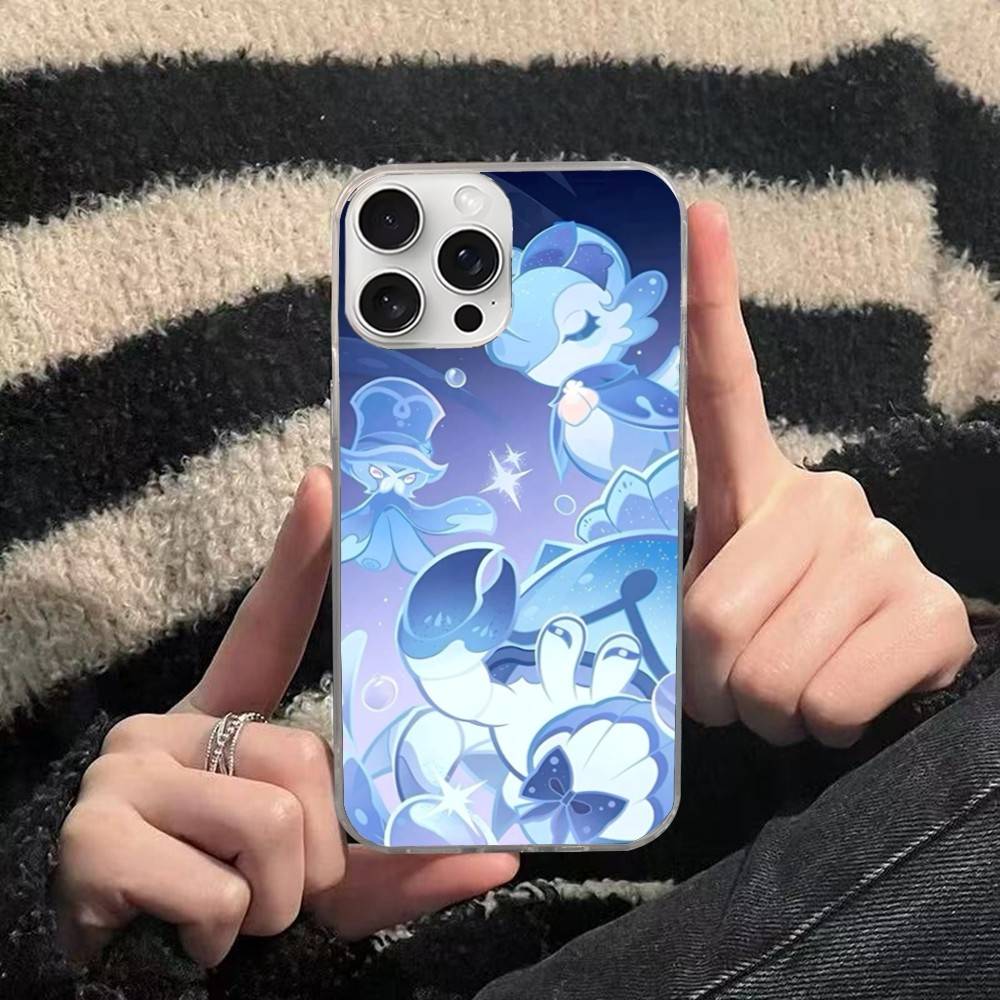 Genshin Impact Furina Phone Case For iphone 17 16 15 14 13 12 11 Pro Max Plus Silver Laser Satin Aurora