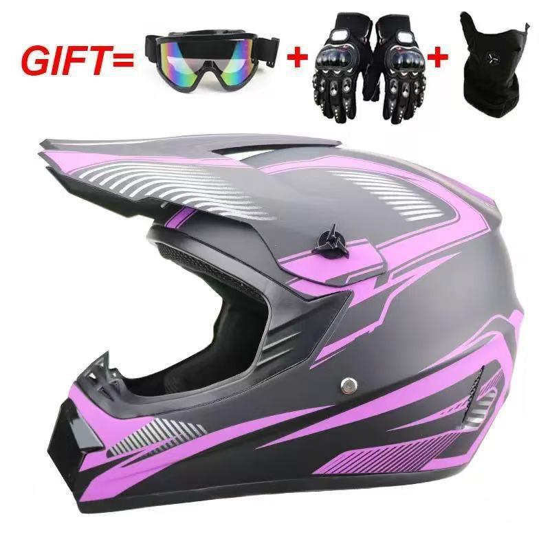 Full Face Motorcycle ATV Dirt Bike Karting Helmet ABS Universal Seasonal Riding Gear With Visor Mask Gloves