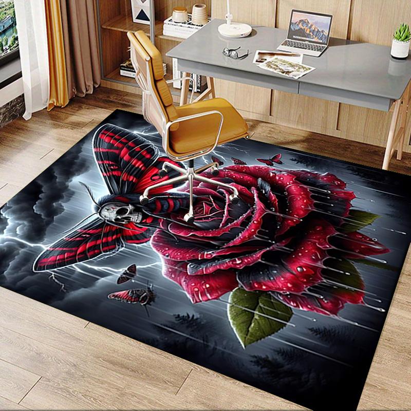 Chair Mat: Gothic Butterfly & Rose Office Carpet Large Size, Home Decor, Sofa Rug, Gift for Office and Living Room