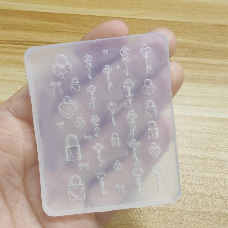 Nail Art Moulds Silicone Template Nail Designing Tool Lock Key Theme Silicone Handmade Molds for Manicure Creation