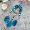 Blue Tree Life Handmade Suncatcher Natural Crystal Stones Agate Pendant Floral Pattern for Home Car Decor Dream Catcher Ornament
