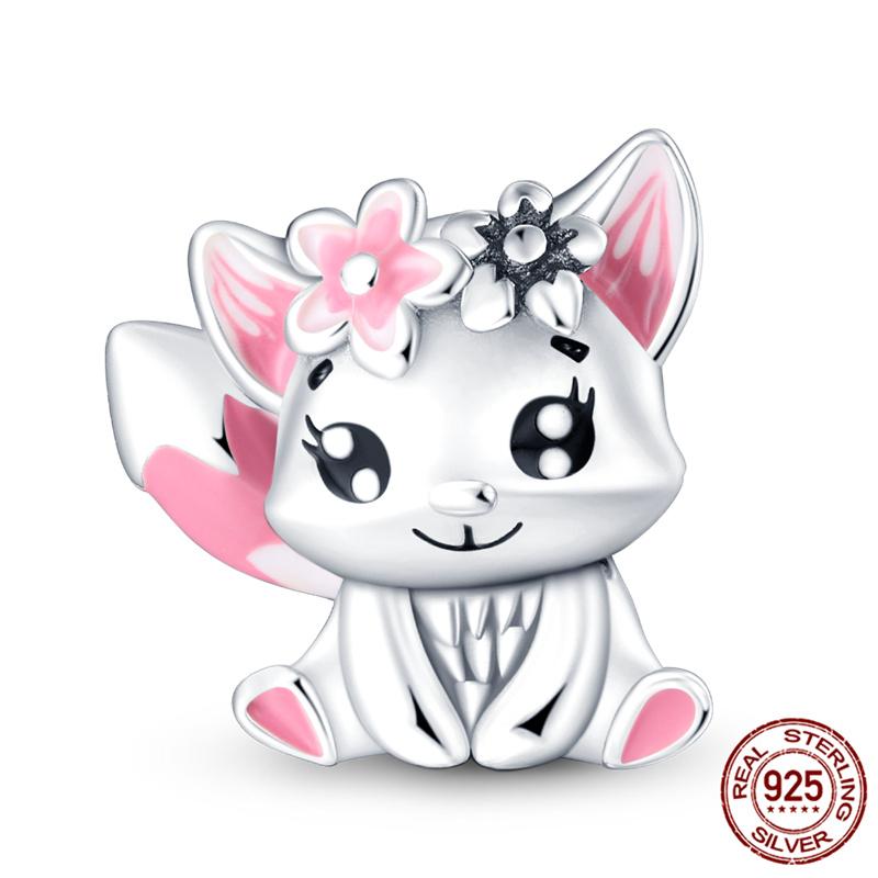 Fit Charms Fororiginal Bracelets Animal Series Flower Rabbit Holding Heart 100%Copper Jewelry Making For Women Gift