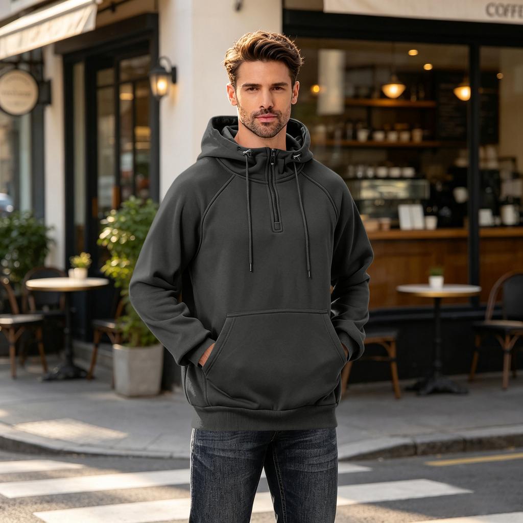 Men's Half Zip Hoodie Color Pullover Sweatshirt