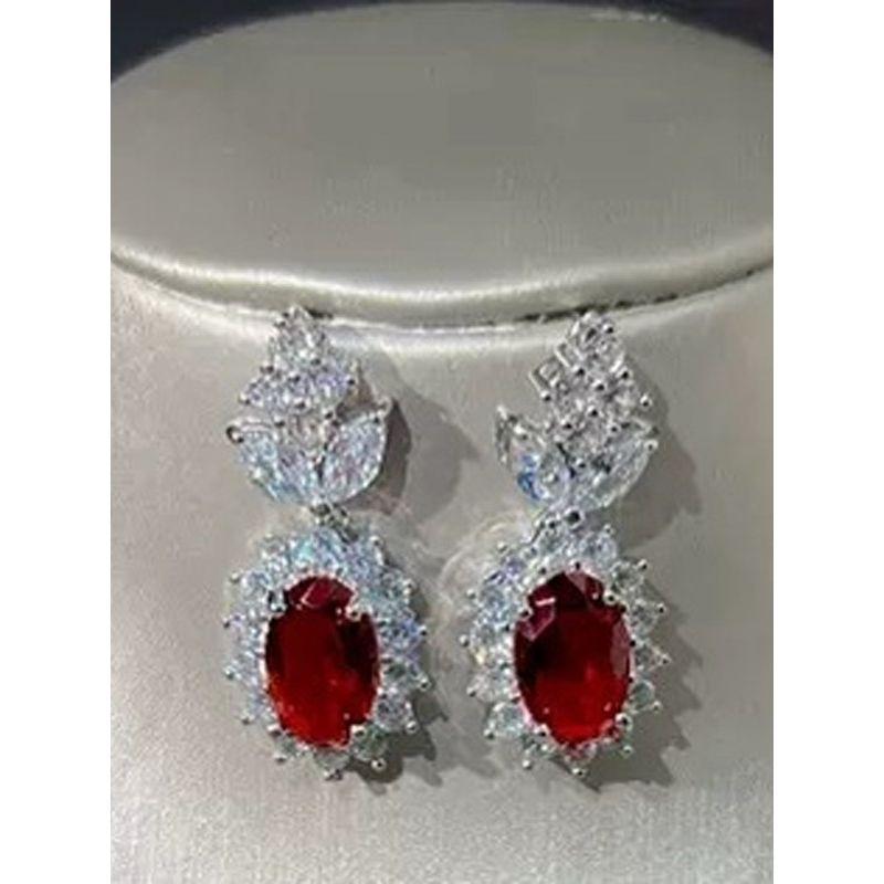 European and American High End Luxury Simulation Ruby Necklace Earrings Ring Women Colored Gems Zircon Bridal Banquet Formal Dress Set