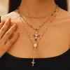 Creative Fashion Sense Colorful Double Layer Cross Pendant Collarbone Chain Y Shaped Tassel Necklace
