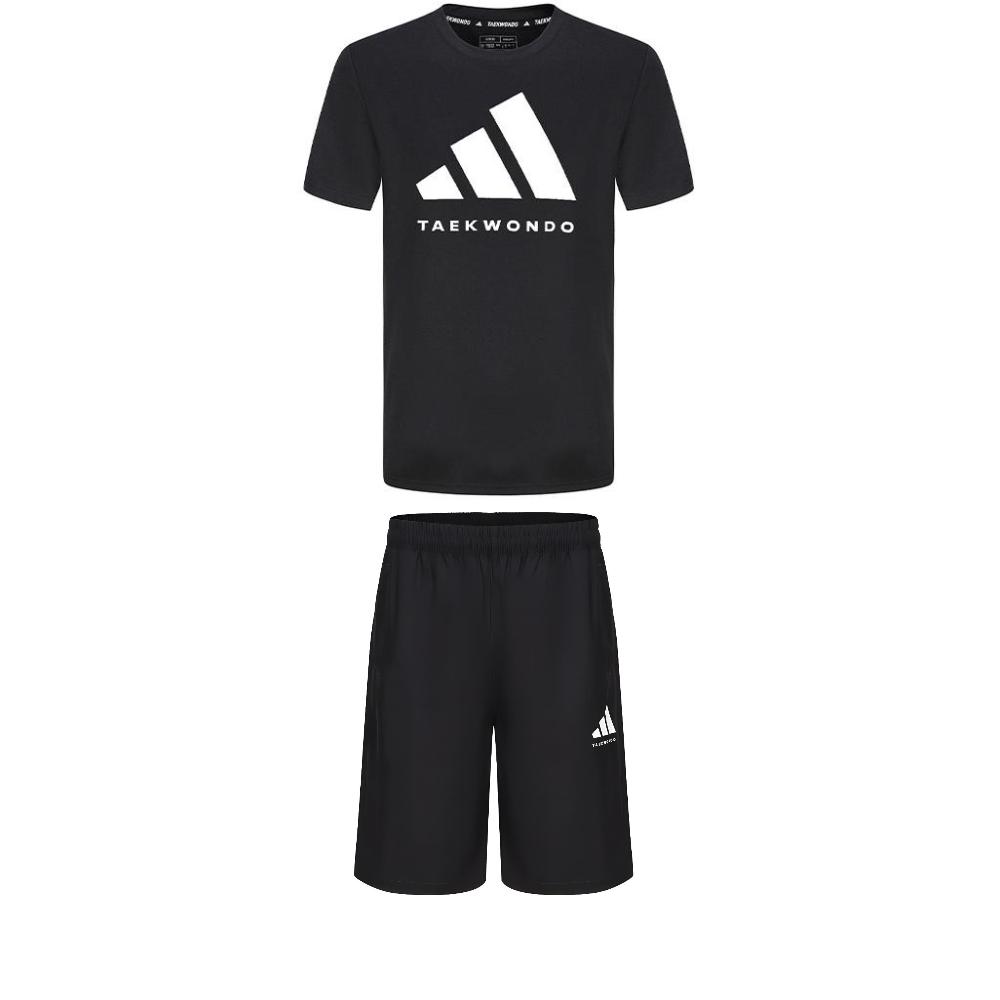Adidas Taekwondo Round Neck Pullover Fashion Short Sleeve T-Shirt Simple Breathable Lace-Up Shorts Casual Sports Suit ADICLTS24TKP-BW+S21ATMSH3T-BW