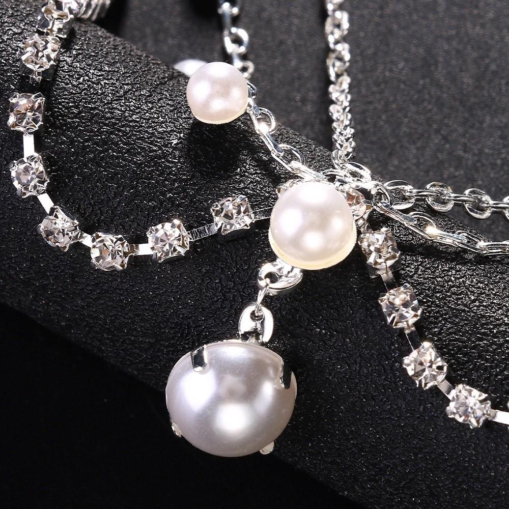 Full Rhinestone Head Chain Headpiece Pearls Tassel Crystal Meshes Headbands  Hair Accessories