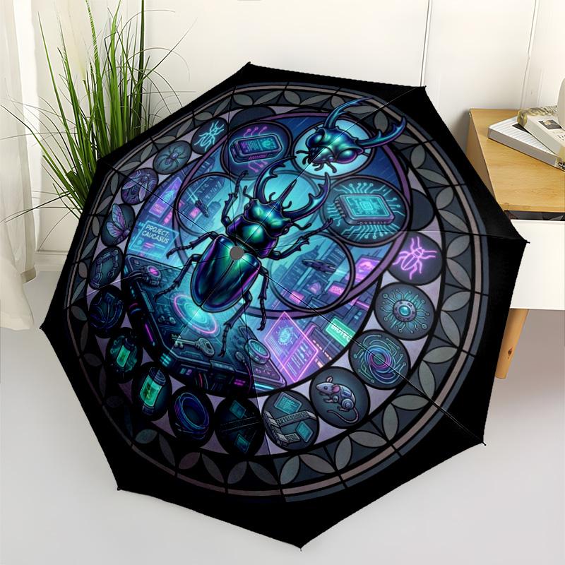 Cybernetic Beetle Project pattern umbrella, portable and foldable design, 8 ribs, a casual accessory for Halloween, Christmas, and birthday gifts.