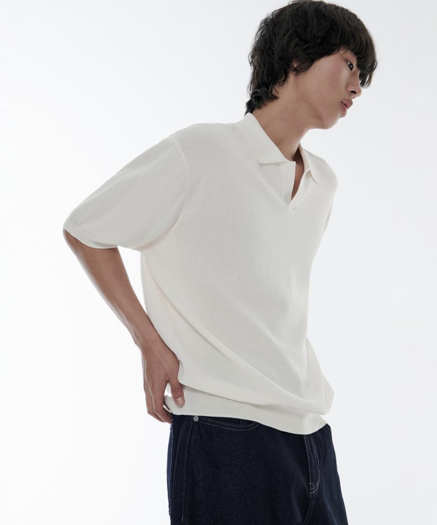 Musinsa Standard Cool Touch Slit Neck Knitted Polo Shirt [Ivory]