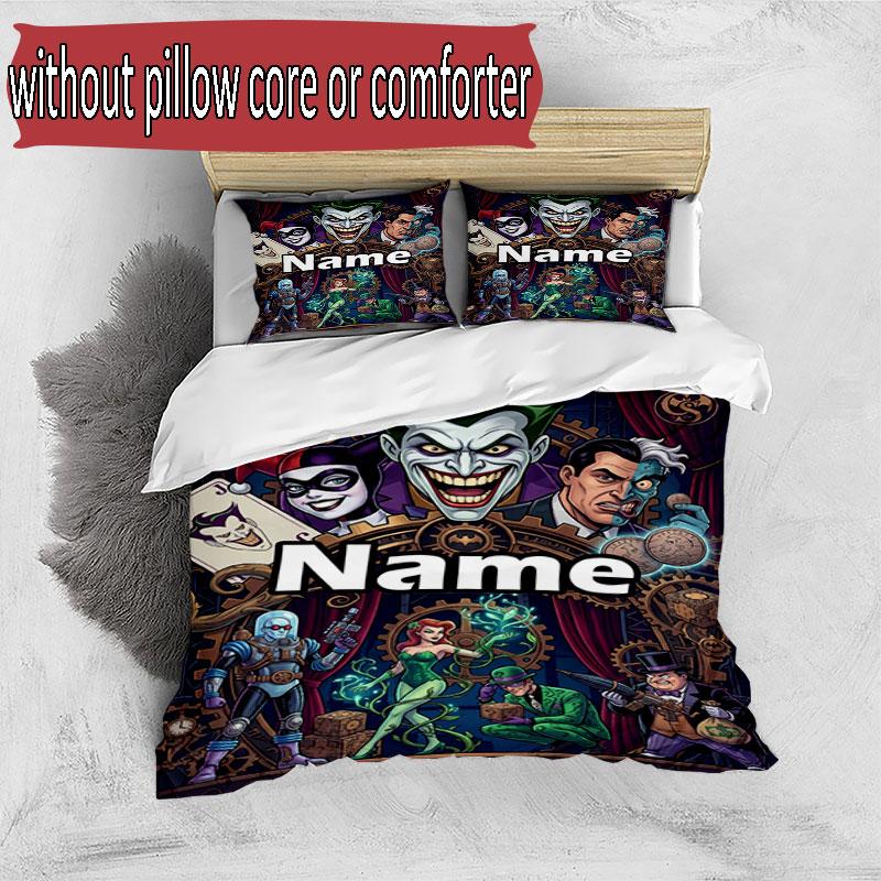 3pcs Duvet Cover Set (1*Duvet Cover + 2*Pillowcase, Without Core), Custom Name Batman Pattern Bedding Set, Home Bedroom Decor Gift