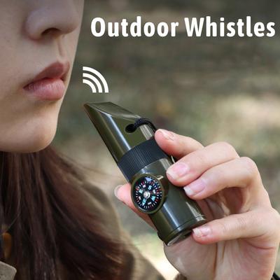 Emergency Survival Whistle LED Light Compass Thermometer Portable Lightweight Multifunctional