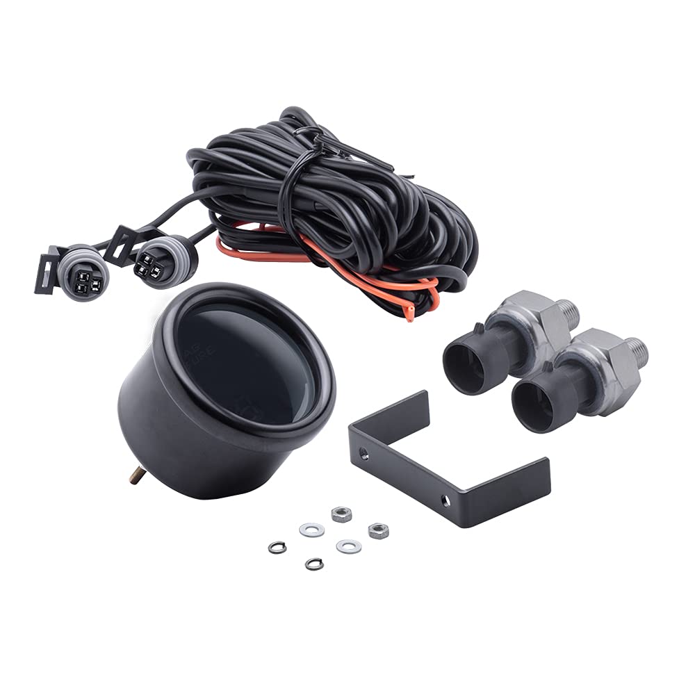 Dual Display Air Suspension Gauge Air Ride Air Pressure Gauge 2Inch 0-220PSI With 2Pcs 1/8NPT Sensors And 16.5Ft Sensor Cable LCD Blue