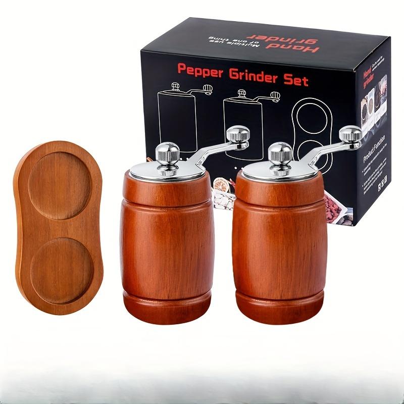 

Набор из 3 мельниц для перца с ручным приводом, дизайн винной бочки, креативные бутылки-мельницы для черной и морской соли, включая подставку для хранения Hand-cranked Barrel Style