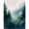 Watercolor Foggy Forest Mountain Trees Pine Posters and Prints Canvas Painting Green Wall Art Picture for Living Room Home Decor
