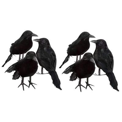 6 Pcs Artificial Crow Ornaments Simulation Bird Ornaments Artificial Feather Halloween Decoration