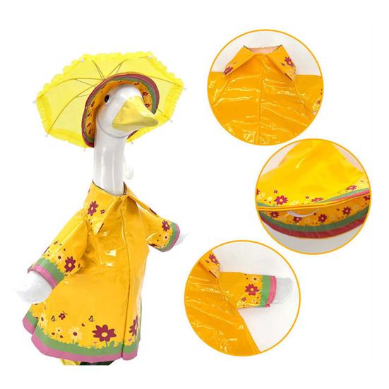 1 Set Porch Goose Outfit Waterproof Goose Raincoat Hat And Umbrella Summer Goose Floral Costume Fits 23 Inch Lawn Goose Statue Outdoor Decor Garden