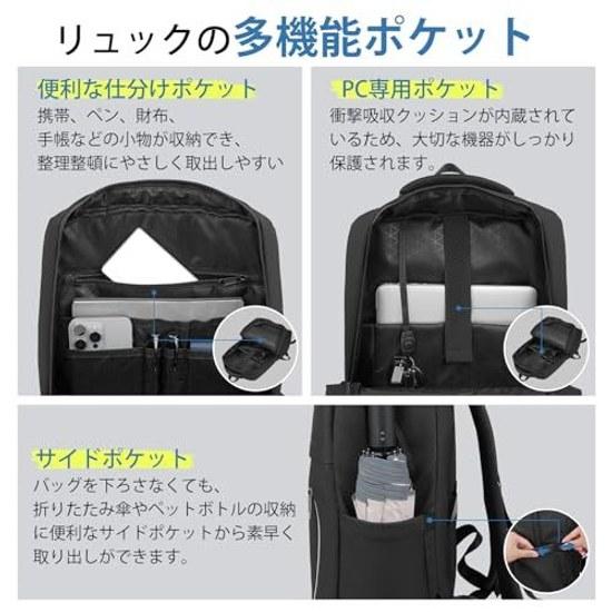 ecoofee Backpack Mens Business Waterproof Large Capacity Lightweight A4 Compatible 15.6 Inch PC Storage Water-Resistant Zipper Commuting Rucksack Trip