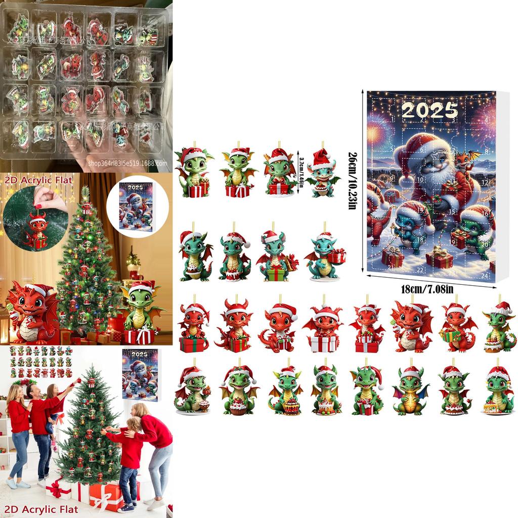 Christmas Countdown Calendar With Dragon Baby Flat Ornaments For Holiday Decor