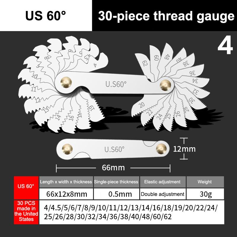 55/60 Degree Thread Plug Gauge Carbon Steel Measuring Tool Metric Imperial Gear Tooth Screw Pitch Gauges Tap Thread Measurement
