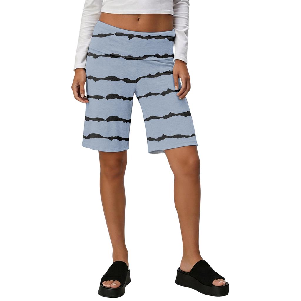 Women High Waist Wide Leg Casual Shorts Summer Vacation Loose Fit Mid Length Bottoms with Elastic Waistband and Patterned Design