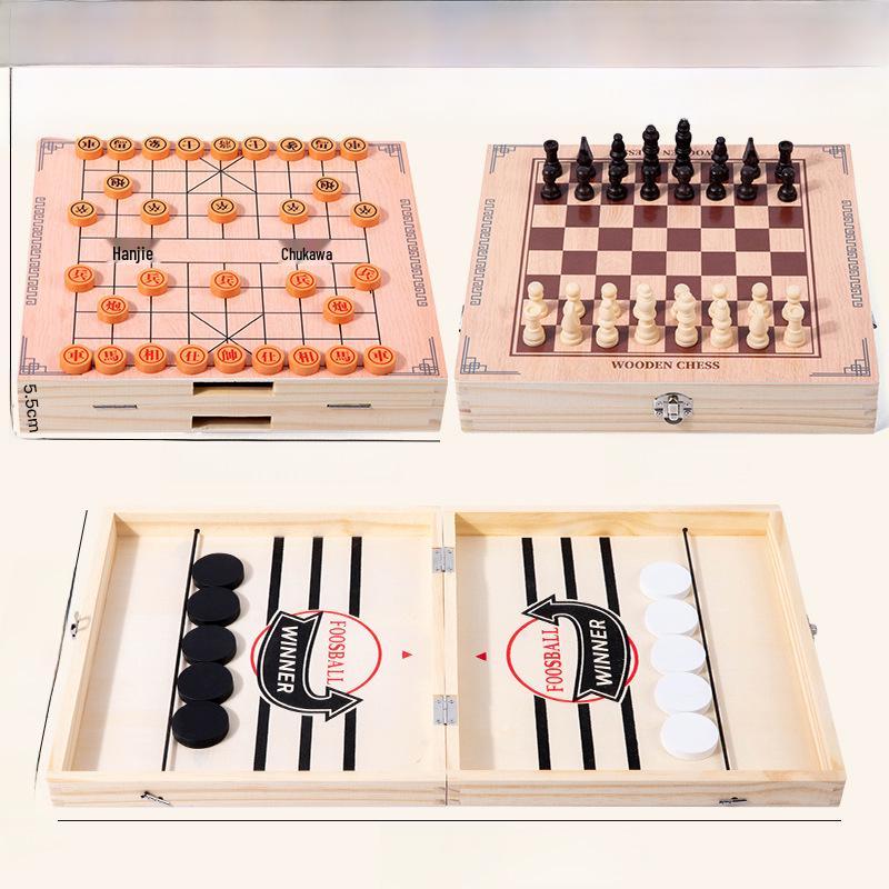 Wooden Bouncy Chess: Parent-Child Interactive Game - Bumper Chess and Desktop Ice Hockey Catapult