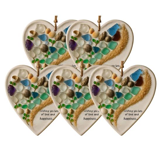 Wishing You Lots of Love And Happiness Sea Glass Ornament Handcrafted Round/Heart-Shaped Sea Glass Keepsake Christmas Tree Hanging Ornament