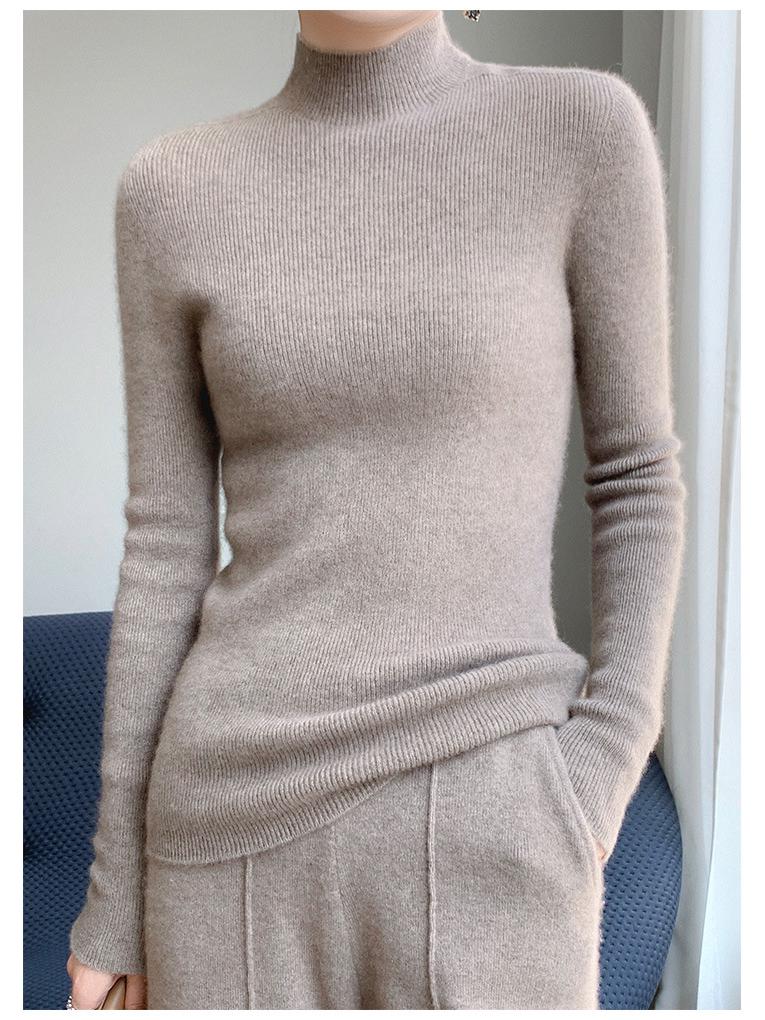 Women's Slim-Fit Semi-High Neck Long Sleeve Knitwear Pullover for Autumn and Winter