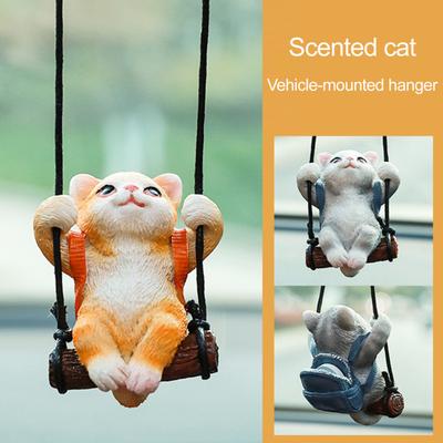 Colgante de Resina de Gato Gatito Colgante Oscilante Decoración para Espejo Retrovisor de Coche con Cordón Ajustable Regalo para Amantes de los Gatos