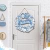 Welcome Summer Sign Shells Starfish Wall Hanging Wreath Farmhouse Coastal Beach Wooden Round Door Hanger for Front Door Porch Courtyard Decor