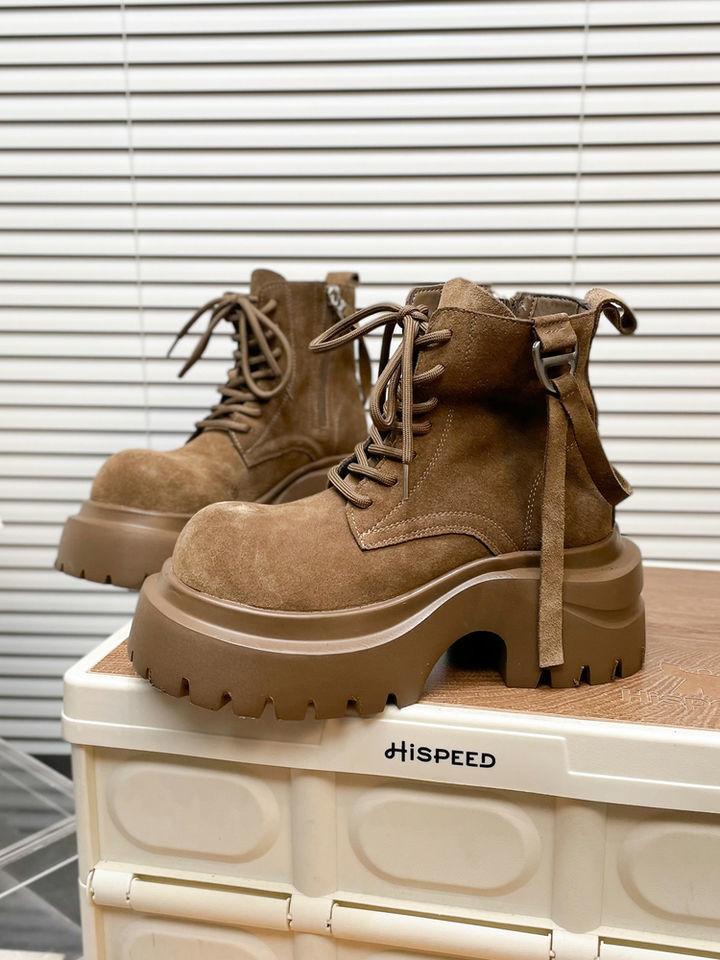 Women's Matte Leather Big Head Martin Boots,Thick Sole Motorcycle Ankle Boots for Autumn Winter