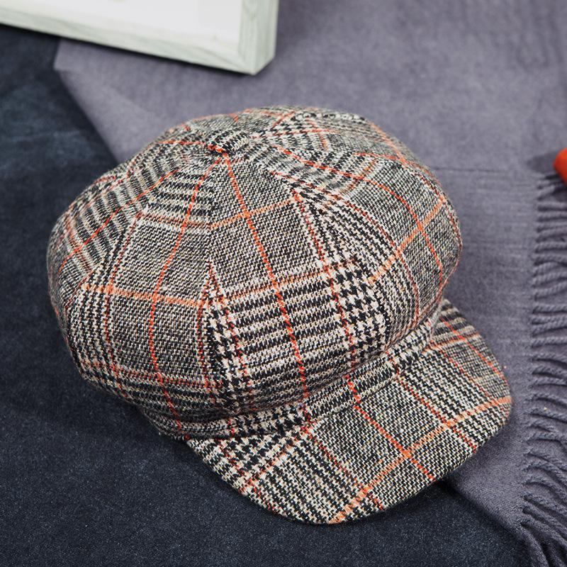 Milliner Maug Beret Vintage Plaid Octagonal Hat British Vintage Painter Hat Fashion