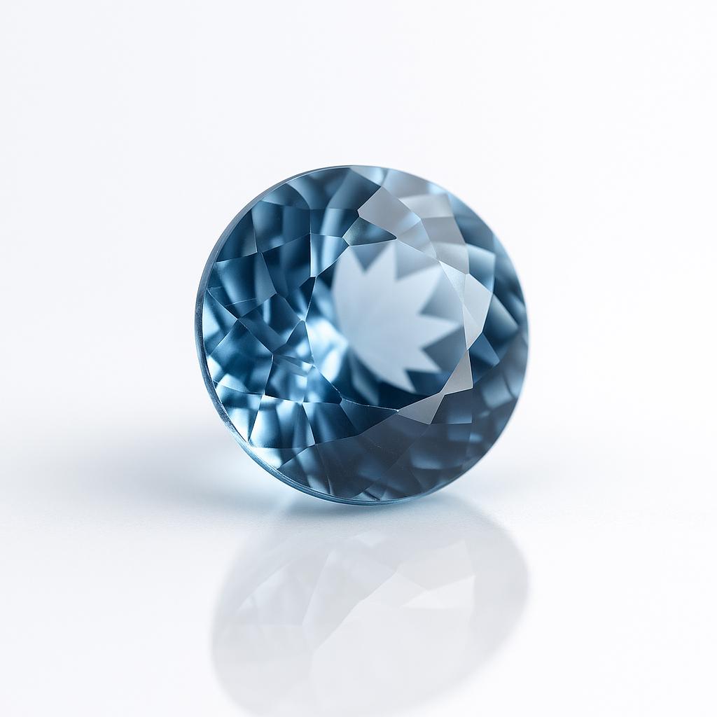 Naturalny akwamaryn, szlif okrągły, kolor oceanu niebieski, certyfikowany, 7,20 ct, luźny kamień szlachetny