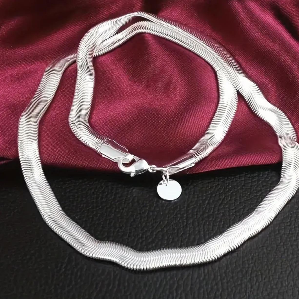 

TEMU Мужское европейское и американское плоское колье-змейка - Модный хип-хоп стиль 925 Stamp 18 inch (45cm)