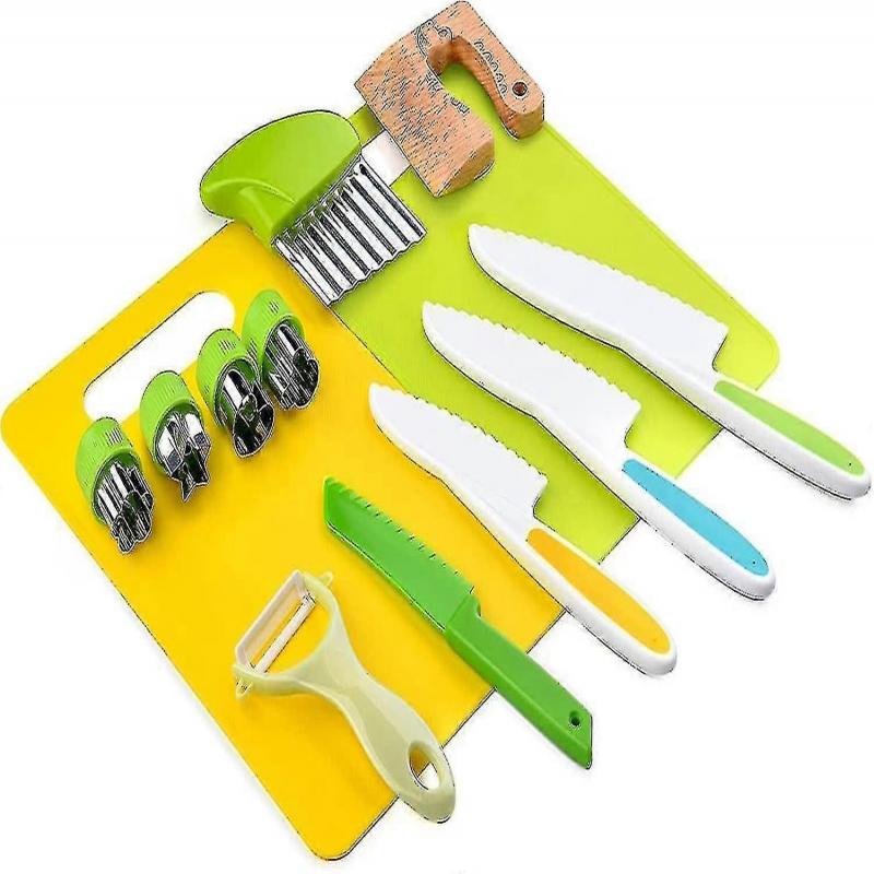 Toddler Kitchen Utensil Set - Toddler Safe Kitchen Knife Set For Real-life Cooking With Toddler Safe Plastic Knives - Kids Cutting Board