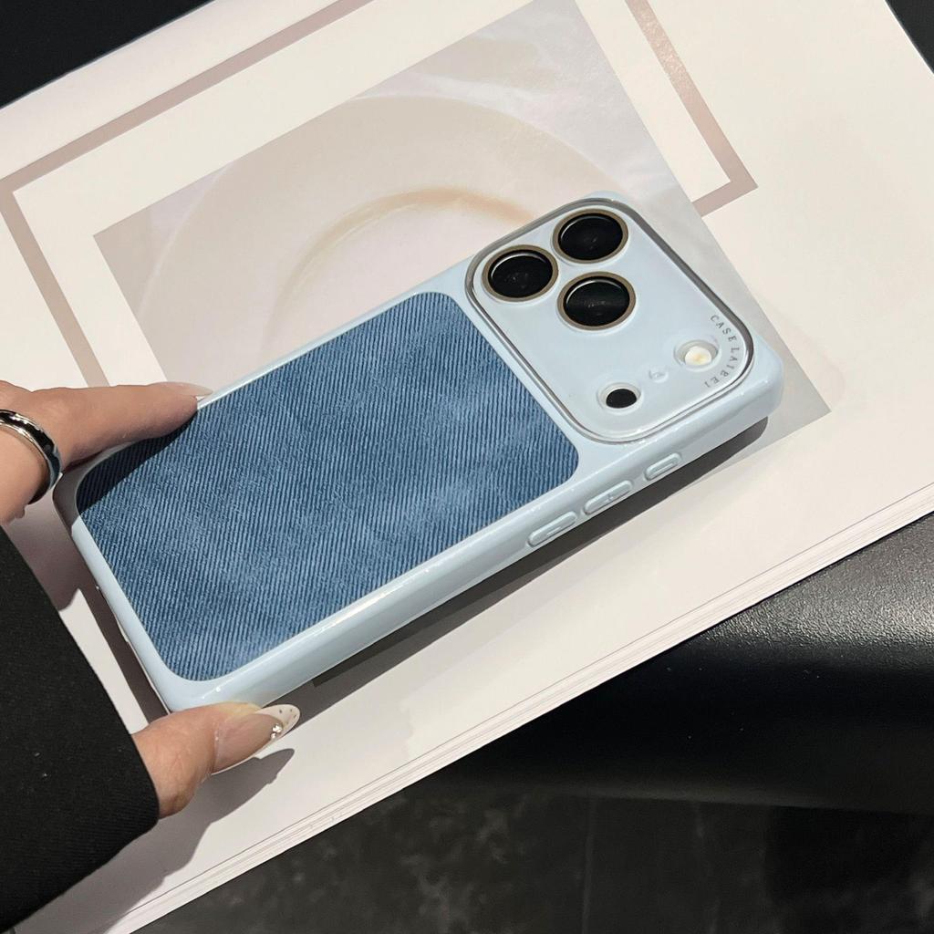 Square Crystal Lens Denim Case for iPhone 17 Pro Max/16 Pro Full Coverage 14/15