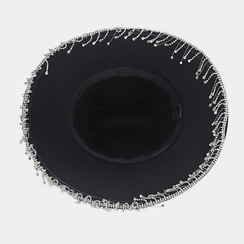 Lightweight Fedoras Hat Woman Men Felt Ladies Cowboy Hat Party Rhinestone Western Party Hat Bonnet Men Windproof Hat